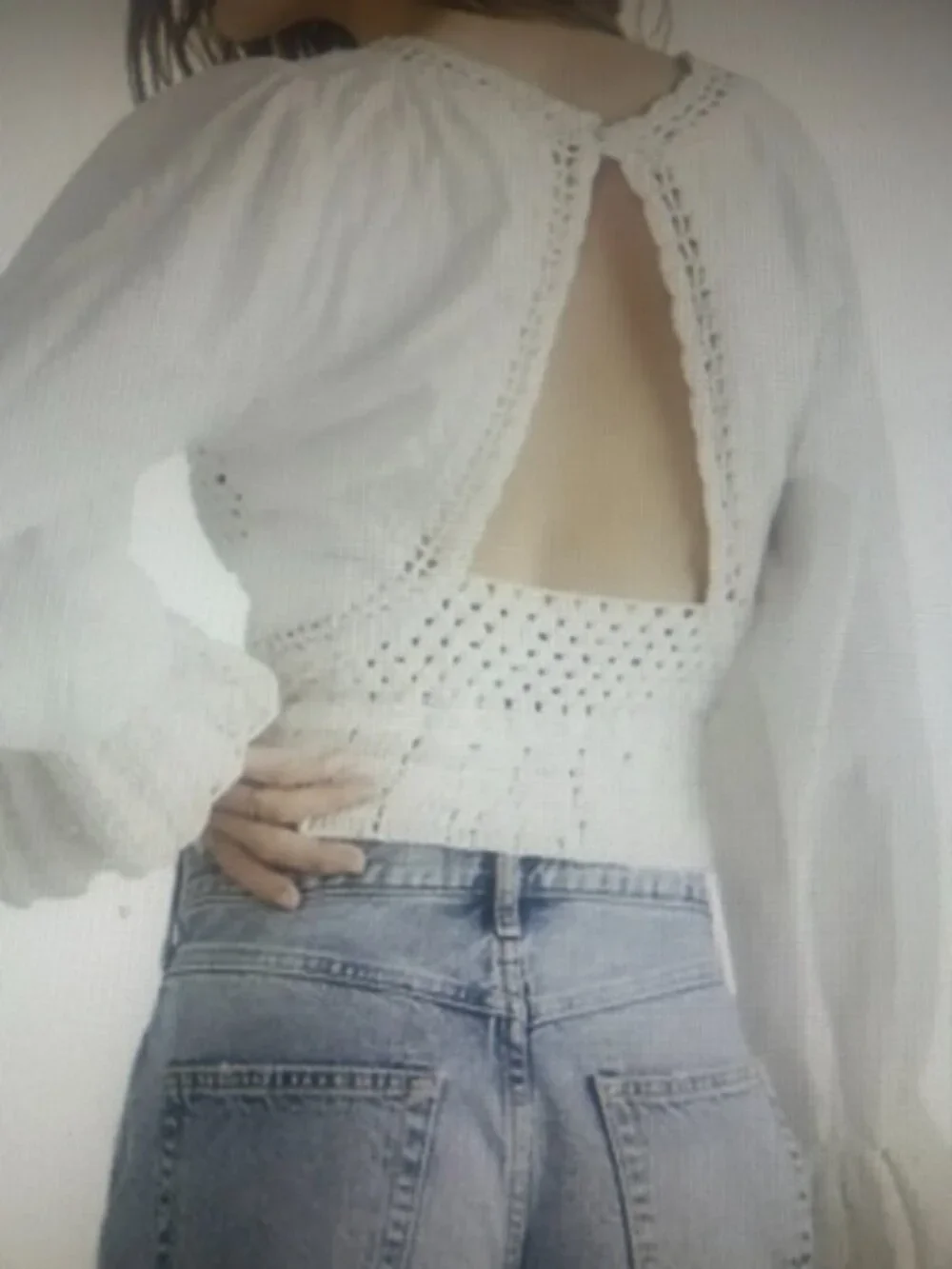 Free People Megan Crochet Ivory Scoop Neck Ruffle Hem Tie Keyhole Back Top NWT